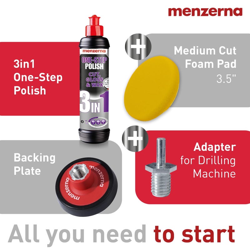menzerna 3in1 Polishing Set – One-Step Polish (8oz) + Drill Machine Adapter + Medium Cut Pad | Polish Your Car with a Cordless Drill - Image 4